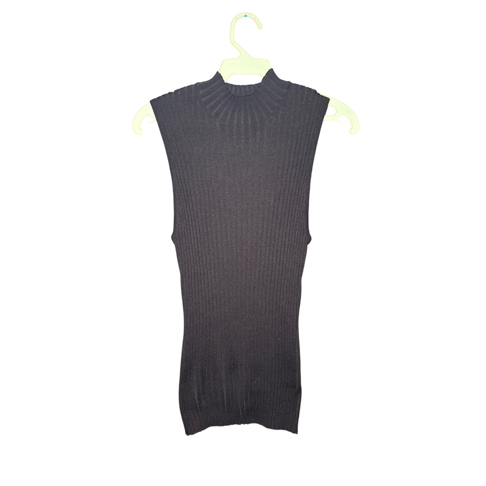 Think Tank Womens Brown Ribbed Silk Blend Mock Neck Sleeveless Sweater Top Small
